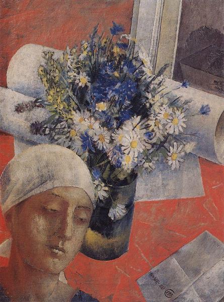 Still Life (with a female head), 1921 - Kuzma Petrov-Vodkin