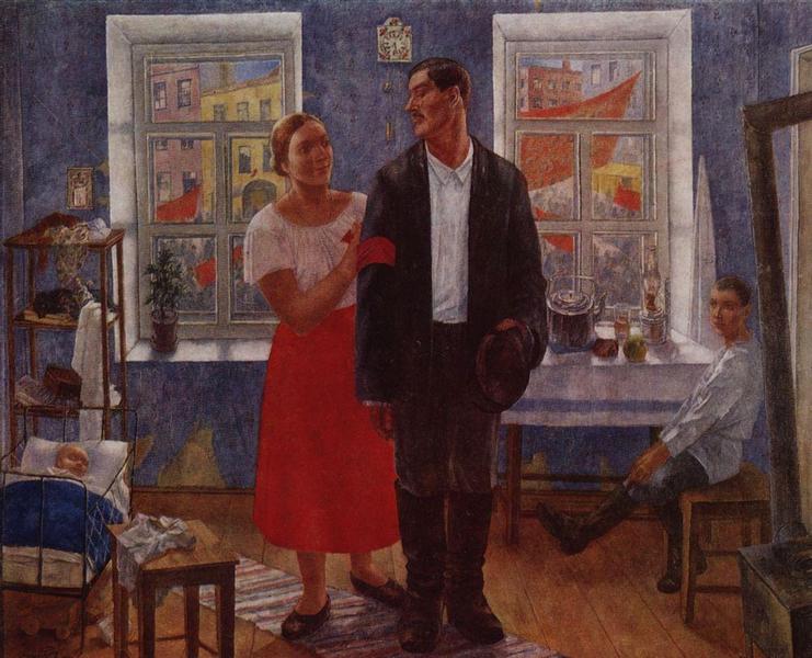 The first demonstration (Family working on the first anniversary of October), 1927 - Kouzma Petrov-Vodkine