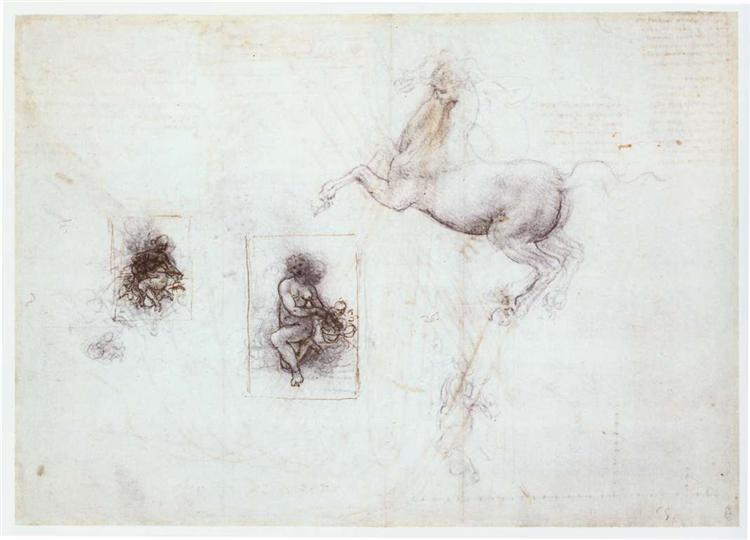 Studies of Leda and a horse, c.1504 - Леонардо да Вінчі