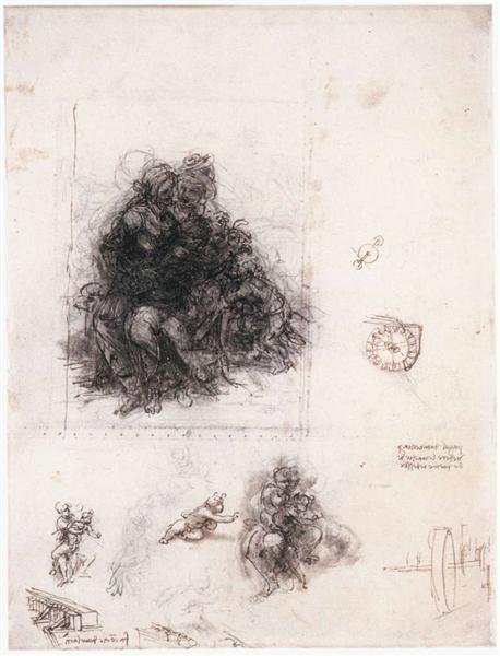 Study for the "Burlington House Cartoon" (The Virgin and Child with St. Anne and St. John the Baptist), c.1507 - Леонардо да Винчи