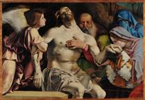 Altar of Recanati polyptych, crowning the main board: Angel Pietà - Lorenzo Lotto