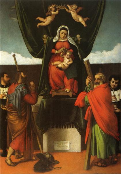 Maria e o Menino Jesus Entronados com Quatro Santos, 1546 - Lorenzo Lotto