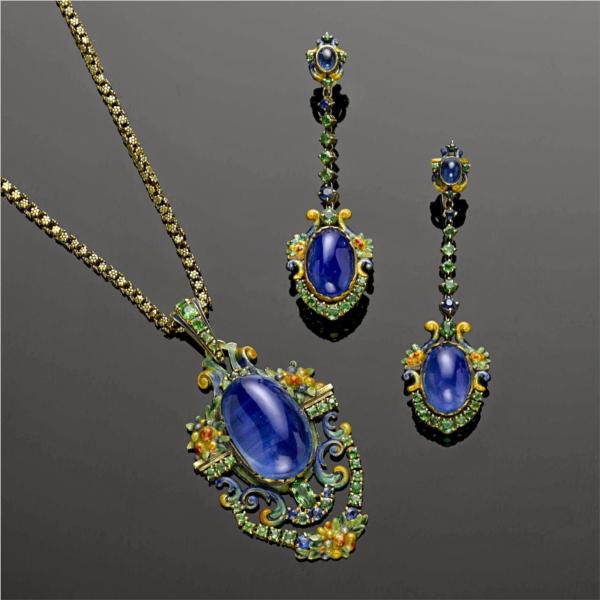 Suite of sapphire, demantoid garnet and enamel, 1920 - Louis Comfort Tiffany