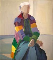 Self Portrait in Long Striped Sweater - Louisa Matthiasdottir
