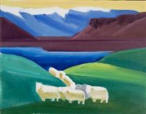 Sheep Walking Through Valley - Louisa Matthiasdottir