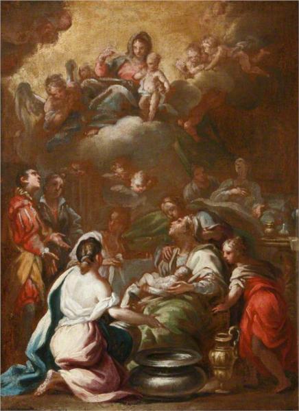 The Birth of the Virgin with the Virgin and Child in Glory - Luca Giordano