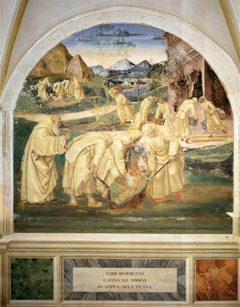 Life of St. Benedict. Benedict Drives the Devil out of a Stone, 1499 - 1502 - Luca Signorelli