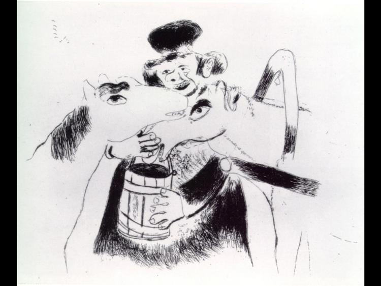 Ямщик кормит лошадей, c.1923 - Марк Шагал