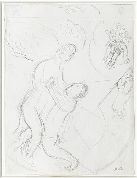 Иаков борется с Ангелом, c.1963 - Марк Шагал
