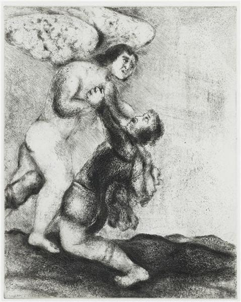 Иаков борется с Ангелом (Бытие, XXXII, 24 30), c.1931 - Марк Шагал