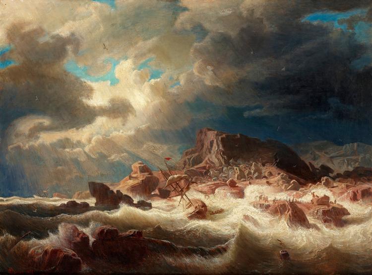 Stormy sea with ship wreck, 1857 - Marcus Larson