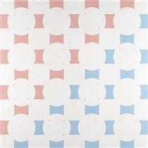Induzione cromatica (bianco, rosato, azzurrato) e formale (stratificazione alternante dischi e quadri in primo piano) - Mario Ballocco
