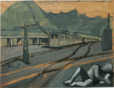 Composition with train and figure - Марио Сирони