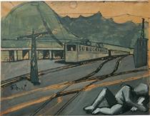 Composition with train and figure - Mario Sironi