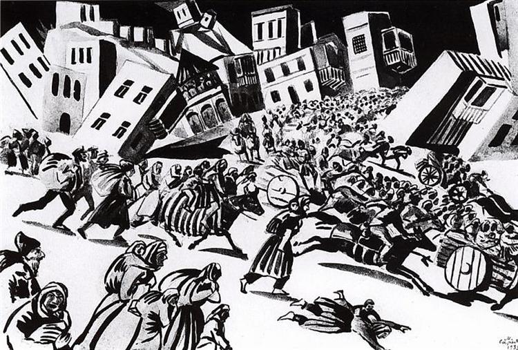 Illustration to Yeghishe Charents' "Country of Nairi" - Escape of nairyans, 1933 - Martiros Sarjan