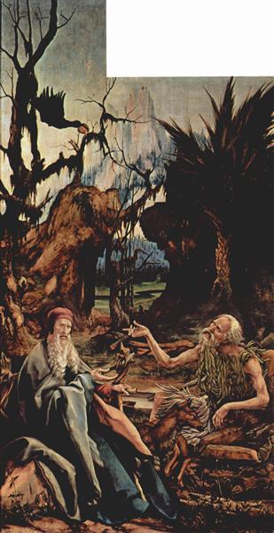 St. Anthony Visiting St. Paul the Hermit in the Desert (left wing of the Isenheim Altar), 1512 - 1516 - Матіас Грюневальд