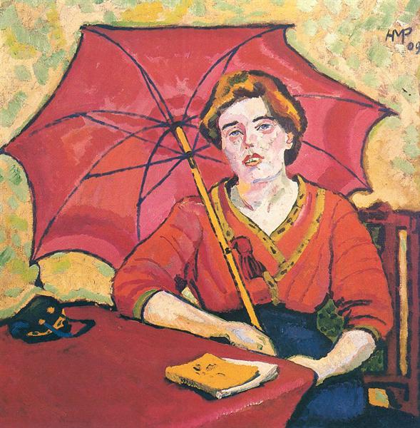 Girl in Red with a Parasol, 1909 - Макс Пехштейн