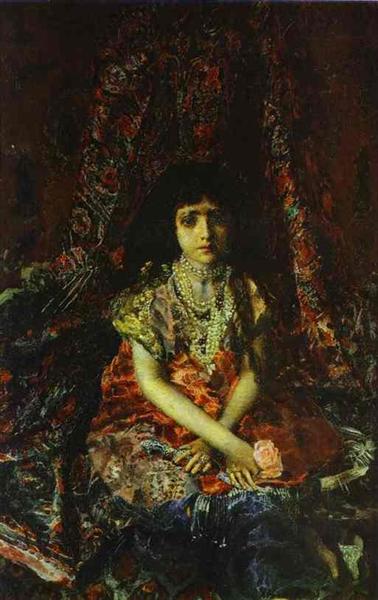 Девочка на фоне персидского ковра, 1886 - Михаил Врубель