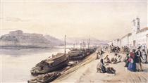 Quay of the Danube with Greek Church in 1843 - Miklos Barabas