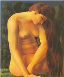 Nude seated on the grass - Moise Kisling