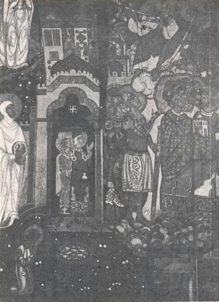 Kneeling warriors (Study of murals for the chapel in Pskov), 1914 - Nikolái Roerich