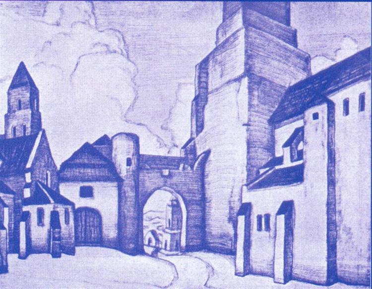 Yard in front of castle, 1916 - Николай  Рерих