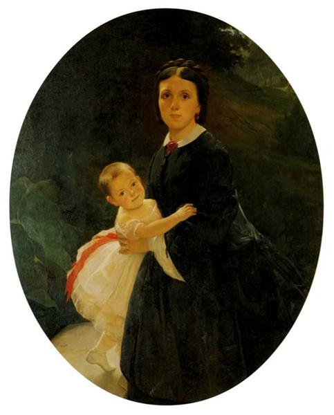 Portrait of Shestova with daughter, 1859 - Микола Ґе