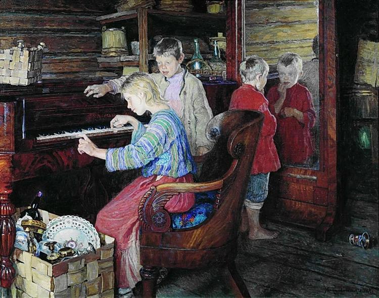 Children at the Piano, 1918 - Микола Богданов-Бєльський