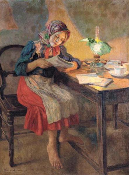 Reading by the Lamp (Schoolgirl) - Nikolay Bogdanov-Belsky