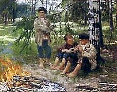Three Boys in the Wood - Nikolay Bogdanov-Belsky
