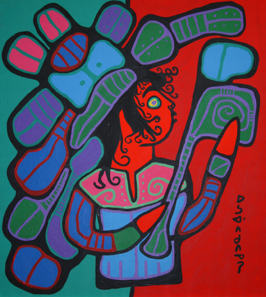 Shaman On Red and Green, 1995 - Norval Morrisseau