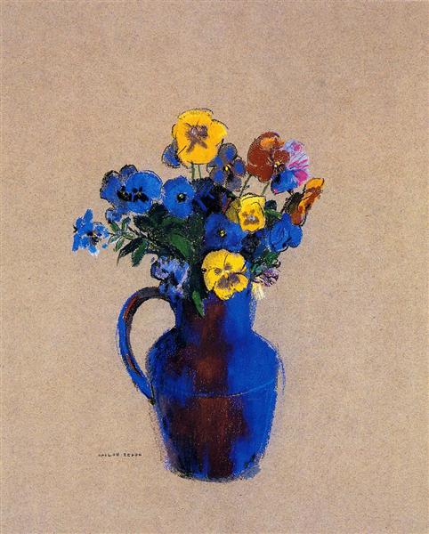 Vase of Flowers Pansies - 奥迪隆·雷东