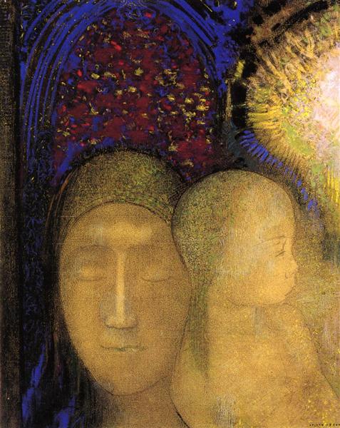 Woman and Child against a Stained Glass Background - Odilon Redon
