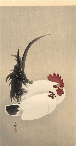 Rooster and Hen - Ohara Koson