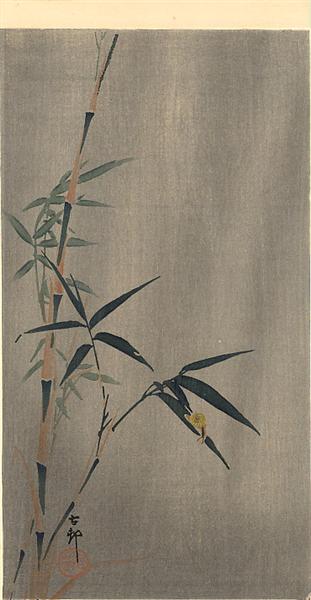 Snail on the bamboo leaf - Ohara Koson