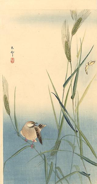 Songbird on Barley Stalk - Ohara Koson