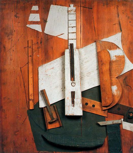 Guitar and bottle, 1913 - 畢卡索