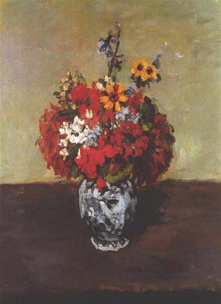 Dahlias In A Delft Vase, 1885 - Paul Cézanne
