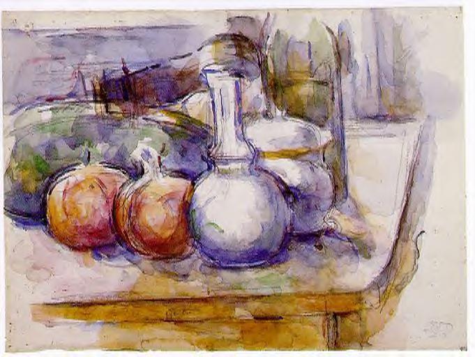 Still Life with Carafe, Sugar Bowl, Bottle, Pommegranates and Watermelon, 1900 - 1906 - Paul Cezanne