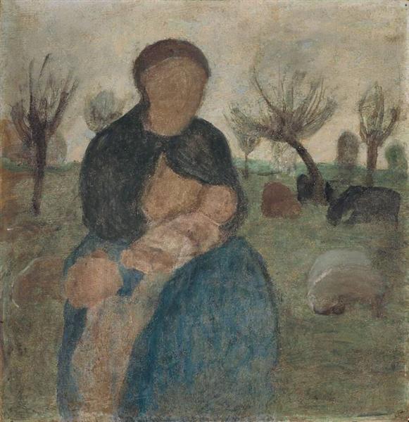 Mother with baby at her breast, and child in landscape, 1905 - Paula Modersohn-Becker