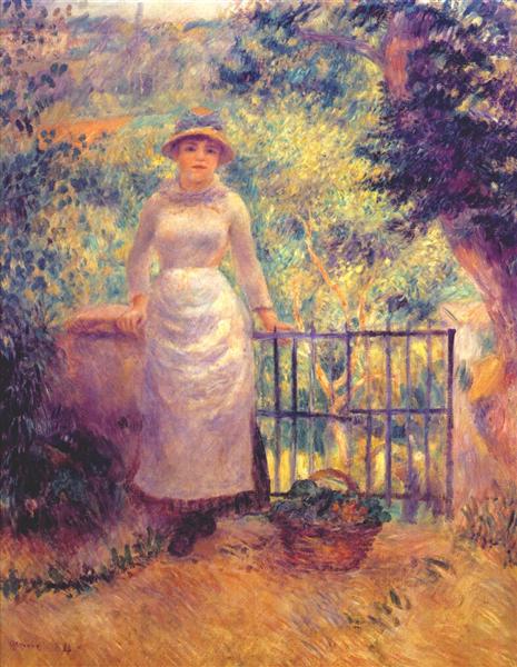 Aline at the gate (girl in the garden), 1884 - Пьер Огюст Ренуар