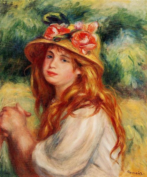 Blond in a Straw Hat(Seated Girl) - Pierre-Auguste Renoir