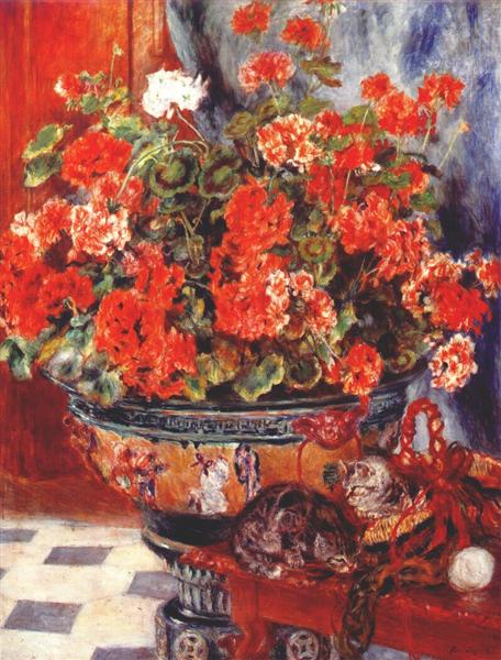 Geraniums and Cats, 1881 - 雷諾瓦