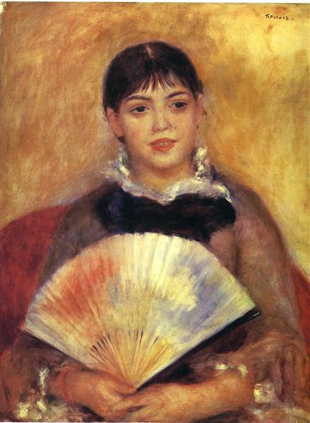 Girl with a Fan ( Alphonsine Fournaise), 1880 - Пьер Огюст Ренуар