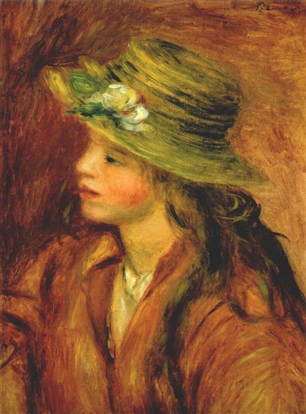 Girl with a straw hat, c.1908 - Пьер Огюст Ренуар
