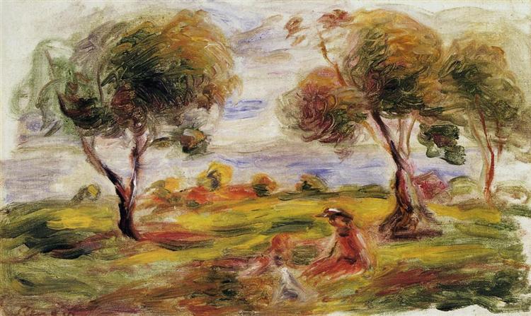 Landscape with Figures at Cagnes, c.1916 - 雷諾瓦