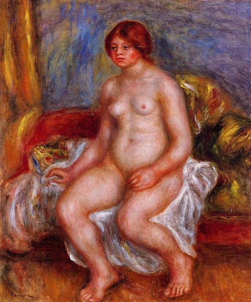 Nude Woman on Green Cushions, 1909 - 雷諾瓦