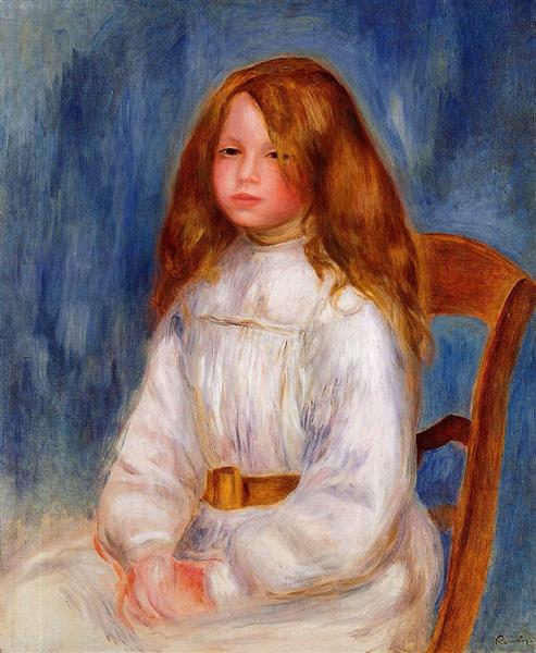 Seated Little Girl with a Blue Background, c.1890 - 雷諾瓦