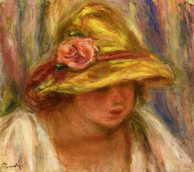 Study of a Woman in a Yellow Hat - Auguste Renoir