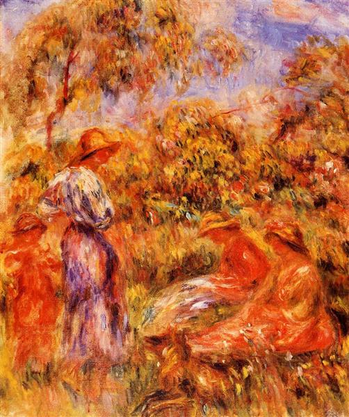 Three Women and Child in a Landscape, 1918 - Pierre-Auguste Renoir